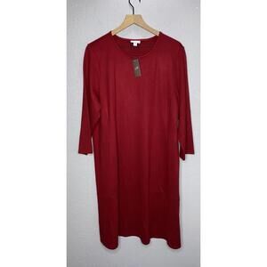 J Jill Womens Red Ponte Knit Dress Sz Large 3/4 Sleeve Stretch Midi NWT